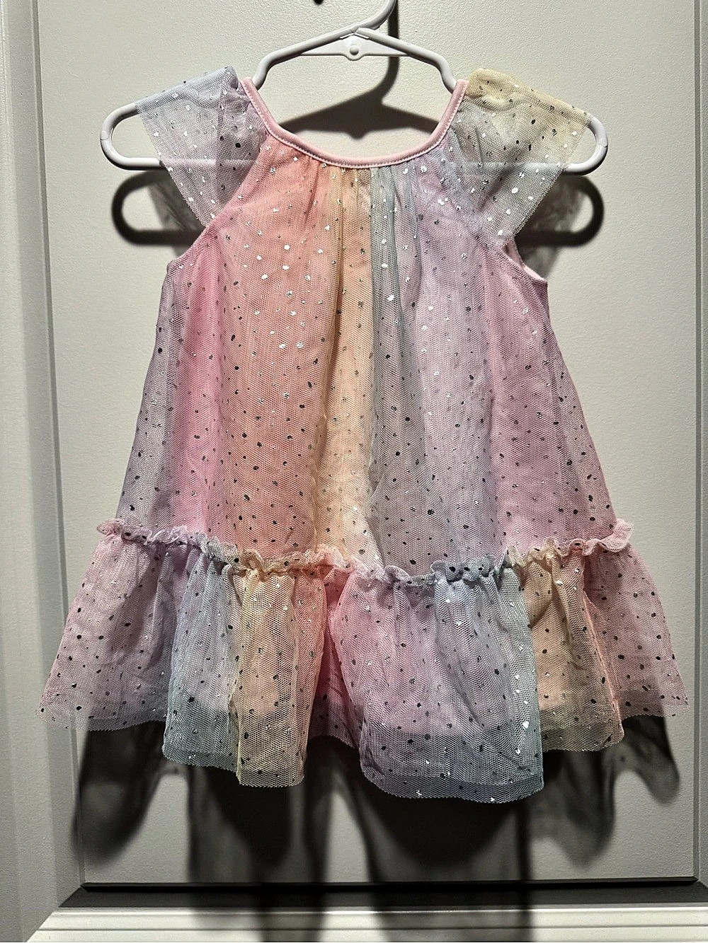 The Children's Place Baby Girls Rainbow Shimmer Mesh Ruffle Dress Rainbow